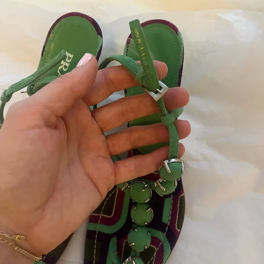 Prada Green Suede Kitten Heel Sandals - Picture 10 of 10